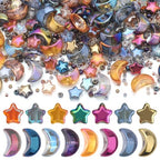 620pcs Mixed Star Moon Glass Beads for Jewelry Making, Shaped Star Moon Spacer Beads with Glass Seed Beads for DIY Supplies Bracelets Necklaces Earrings - color: colorful