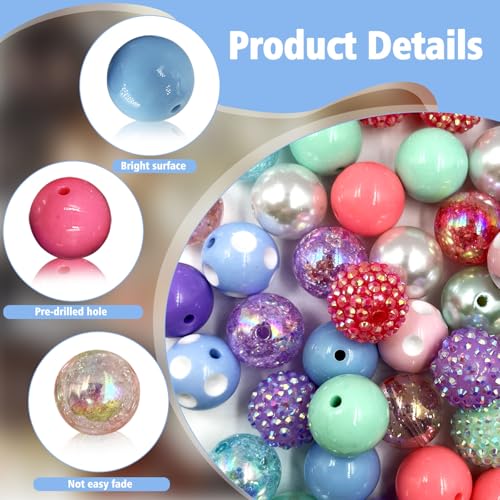 50Pcs Chunky Bubblegum Beads, 20mm Chunky Bubble Gum Beads for Adult DIY - color: Light Pink+Light Blue