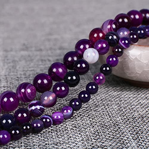 92Pcs Natural Crystal Beads Stone 4mm Purple Stripe Onyx Agates Gemstone Round Loose Energy Healing Beads for Bracelet Necklace Earrings Jewelry Making - color: Purple, size: 4MM