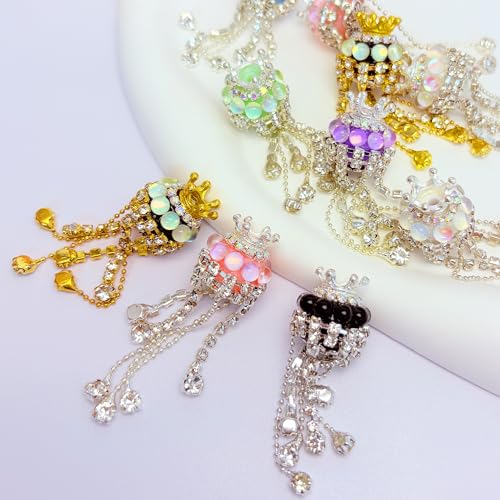 10pcs Rhinestone Focal Beads for Pens, Sparkling Crystal Crown-Shaped Designs with Tassels, Fancy Beads for DIY Jewelry Making Keychains Crafts Holiday Decorations - color: Crown Shape