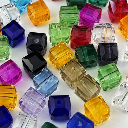 40pcs 10mm Cube Crystal Glass Beads for Jewelry Making Faceted Square Crystal Glass Bead Spacer Beads Loose Beads for Bracelet Earring Necklace DIY Craft(Mix Colors) - color: Mix Colors, size: 10mm