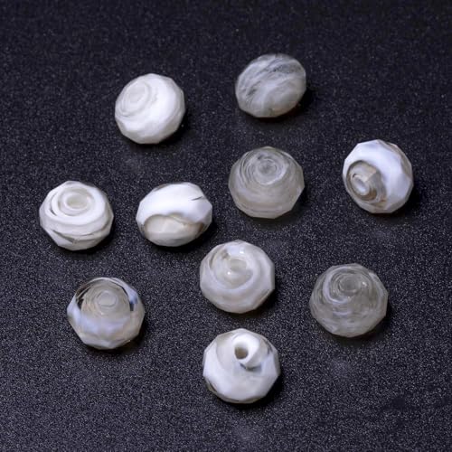 7.5×10mm 50pcs Gray White Faceted Lampwork Glass Beads for Jewelry Making, Flat Round Handmade Murano Beads for Bracelets, Crafts, Friendship Bracelet Kit, Rosary Making - color: Gray White