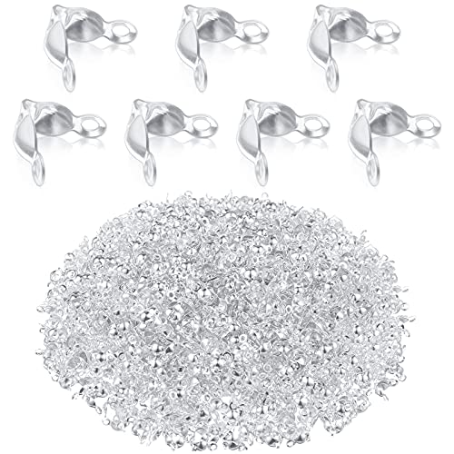 Syhood 1400 Pieces Bead Tips Knot Covers Bulk Clamshell Bead Tips for Jewelry Making Open End Caps Knot Covers for DIY Bracelet Necklaces Earrings Keychains(Silver) - color: Silver
