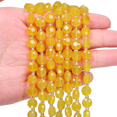 8×5mm Yellow Agate Natural Stone Beads for Jewelry Making About 35-40pcs 1 Strand 15" Drilled Flat Faceted Cabochon Gemstone Beads for Bracelets Necklace DIY Crafts - color: Yellow Agate
