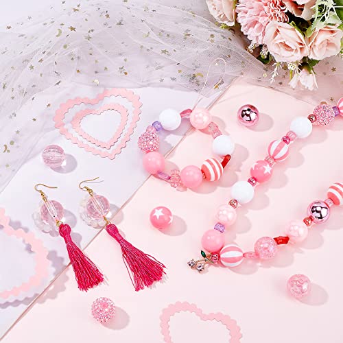 PH PandaHall 50pcs Valentine’s Beads 20mm Pink Bubblegum Beads Acrylic Pen Beads Large Rhinestone Beads Loose Beads for Wedding Garland Breast Cancer Mother Jewelry Bracelet Pen Bag Chain Making - color: Pink