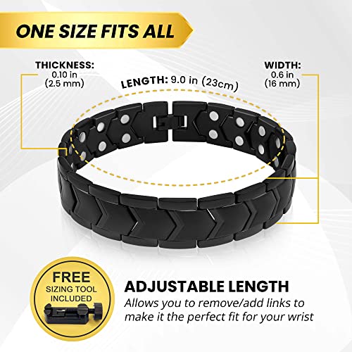 MagnetRX® Ultra Strength Magnetic Bracelet – Effective Stainless Steel Magnetic Bracelets for Men – Adjustable Length with Sizing Tool for Perfect Fit (Black) - color: Black Arrow Style (2X Strength)
