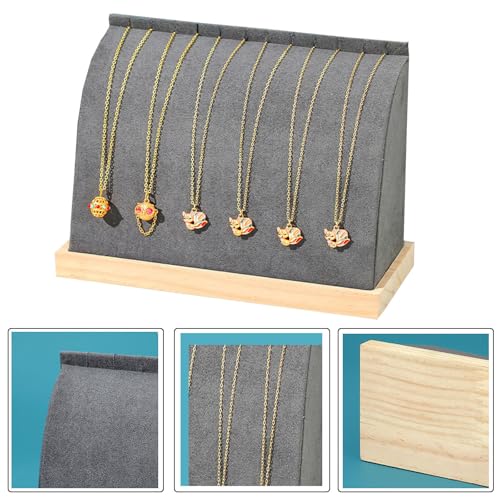 Cambered Necklace Display Stand with Flannelette Soft Mat Wood Jewelry Organizer Tabletop Display Holder for Necklaces, Choker Pendant (Dark Grey) - color: Dark Grey