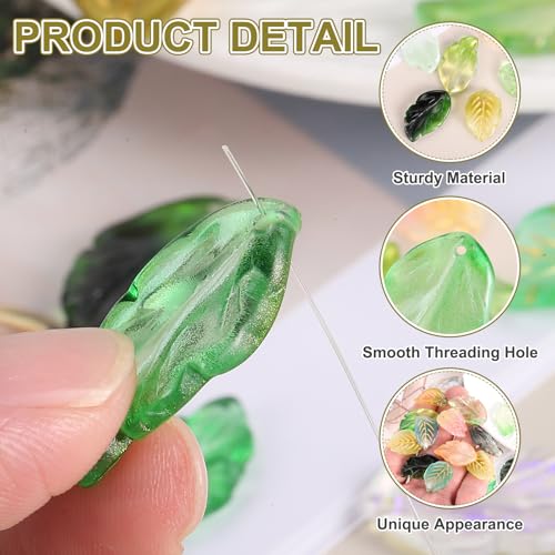 PATIKIL Glass Leaf Beads, 100Pcs Cute Crystal Leaf Charms, Translucent Czech Spacer Beads for DIY Jewelry Making Bracelets Necklace Wind Chimes Suncatchers, Dark Green - color: Dark Green