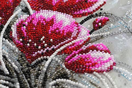 Bead Embroidery Kit Red Emerald. DIY Beadwork Craft Kit for Beginners. Hand Made Beading kit from Abris Art, Ukraine. Stylish needlework set, needlepoint pattern red tulip flower purple decor wall art