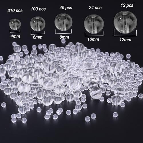Transparent Round Crystal Glass Beads for Jewelry Making (4/6/8/10/12mm), Smooth Round Natural Gemstone Glass Spacer Loose Beads for Crafts Bracelets Necklaces Charms - color: Round Smooth Glass Beads:Transparent