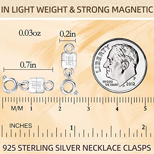 925 Sterling Silver Magnetic Necklace Clasps and Closures,Mini Bracelets Clasp Converter Gold and Silver Chain Extender for Jewelry Making Supplies - color: 2Pcs Silver