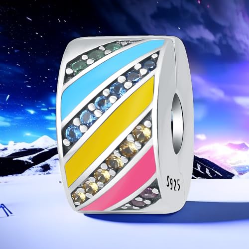 Spacer Stopper Beads for Bracelets & Necklaces, 925 Sterling Silver Beads | Smooth & Pave Cubic Zirconia (White, Blue, 18K Gold Plated) | Anti-Slide Separator Charms S925 Women Jewelry - color: Rainbow-Bead Charms