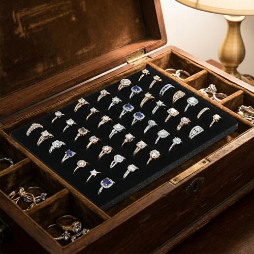 Garneck 5Pcs Jewelry Box Insert Foam Tray Set: 100 Slot Black Velvet Ring Earring Organizer Stackable Display Holder for Drawer Dresser Store Boutique Gift for Women Men