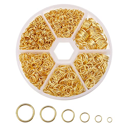 1600Pcs Open Jump Rings Gold Jump Rings Set Gold Plated Jump Rings for Jewelry Making Connectors(4mm 5mm 6mm 7mm 8mm 10mm) - color: Gold, size: 4mm, 5mm, 6mm, 7mm, 8mm, 10mm