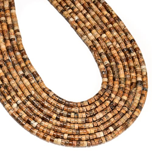 170 Pcs 2x4mm Natural Picture Jasper Stone Bead Heishi Disc Beads for Bracelets Jewelry Making Crafts - color: Picture Jasper, size: 2x4mm