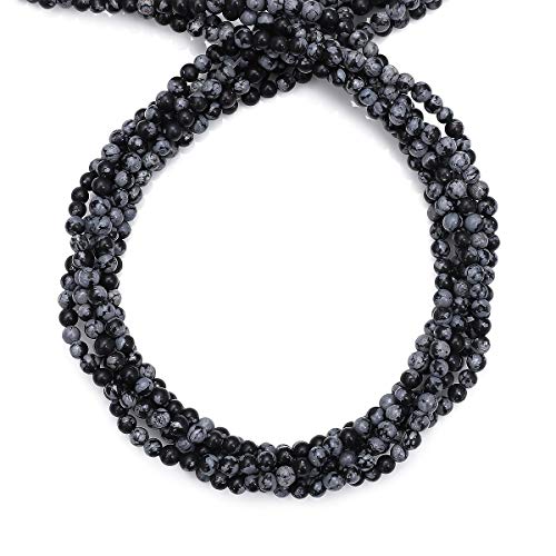 BEADIA Natural Snowflake Obsidian Stone Round Loose Semi Gemstone Beads for Jewelry Making 4MM 38cm/Strand - color: Snowflake Obsidian, size: 4mm