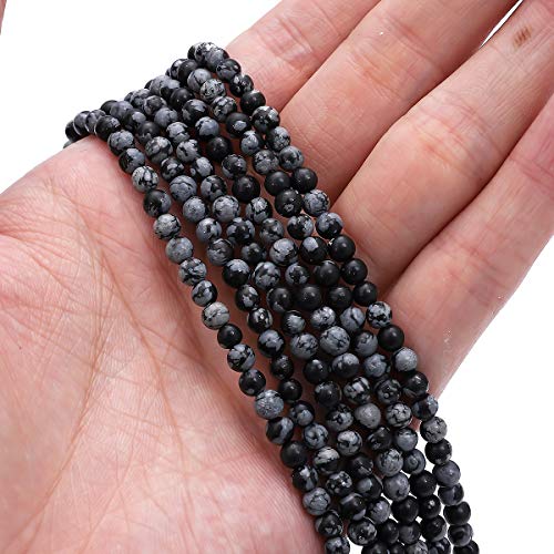 BEADIA Natural Snowflake Obsidian Stone Round Loose Semi Gemstone Beads for Jewelry Making 4MM 38cm/Strand - color: Snowflake Obsidian, size: 4mm