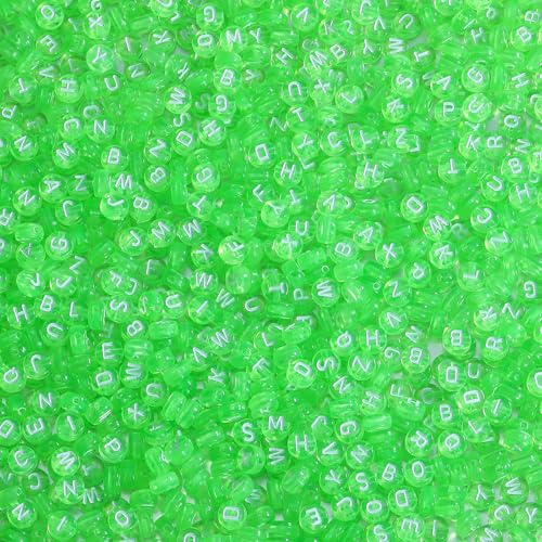 Ornaland 1480Pcs Green Letter Beads for Jewelry Making Bulk 7x4MM Small Acrylic Round Alphabet Beads for Earrings Necklaces Bracelets DIY Supplies - color: Green