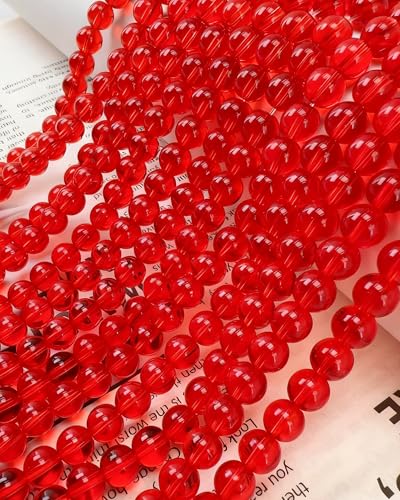 8mm Glass Beads 46PCS Glass Beads for Jewelry Making Charm Round Loose Bead for Bracelet Making Kit (Light Scarlet Glass) - color: Light Scarlet Glass