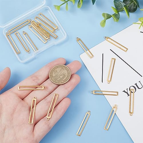 BENECREAT 50pcs Rectangle Hollow Brass Pendants, Golden Bezel Link Charm Frame Charms for DIY Craft Jewelry Making, 33x5x1mm, Hole: 1.6mm - color: Hollow Rectangle