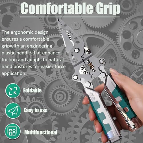 18-in-1 Folding Wire Stripper Pliers – Multifunctional Tool with Voltage Detector, Crimper & Stylus Screwdriver for Cutting, Stripping & Pulling Wires