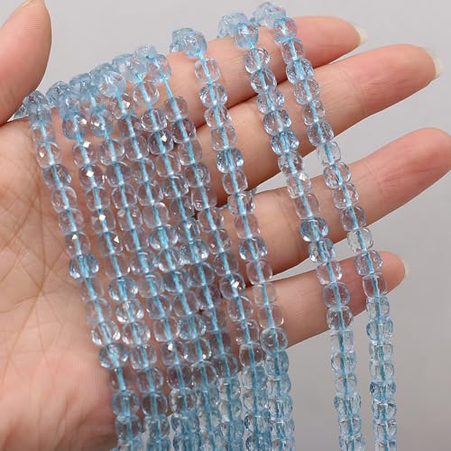 Natural Stone Beads Faceted Square Shape Blue Topaz Crystal Beads for Jewelry Making Necklace Craft Gift 5x5mm