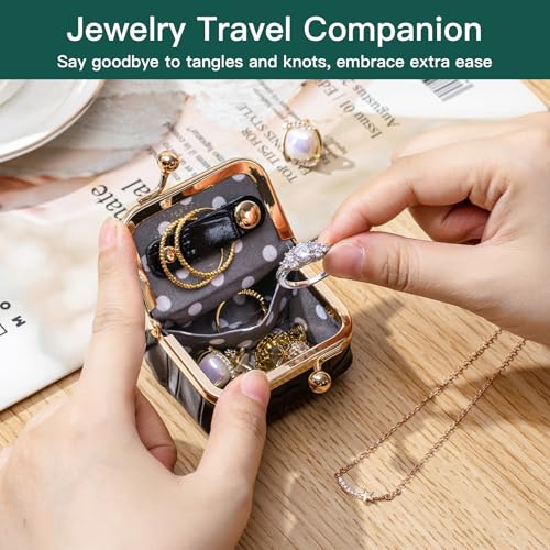 Mini Travel Jewelry Box Organizer with Crocodile Pattern, Premium Cowhide Leather, Rose Gold Kiss-Lock Clasp, Portable Storage Case, 2.56 x 1.77 x 1.38 Inches (Light purple, S) - color: Light purple