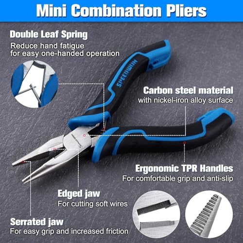 SPEEDWOX 5-Inch Mini Chain Nose Pliers for Jewelry Making Long Nose Pliers with Teeth Small Jewelry Plier with Cutter Serrated Jaws Needle-Nose Plier for Bending Wire Handcraft Work in Tight Areas - style: Long Nose Pliers