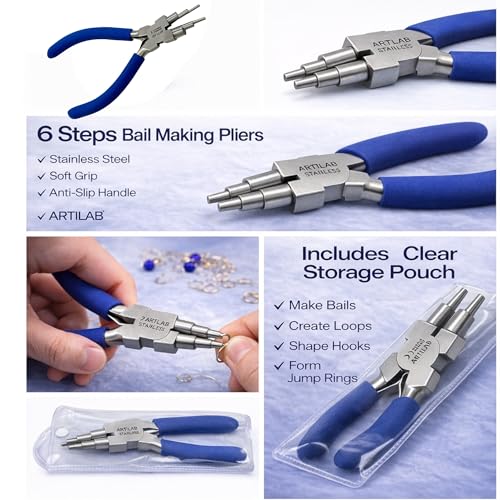 Bail Making Pliers 6 in 1 For Making Loop Rings and Jump Rings, Sizes 2mm to 9mm | Wire Looping and Forming Pliers with PVC Grip Handle - German Steel