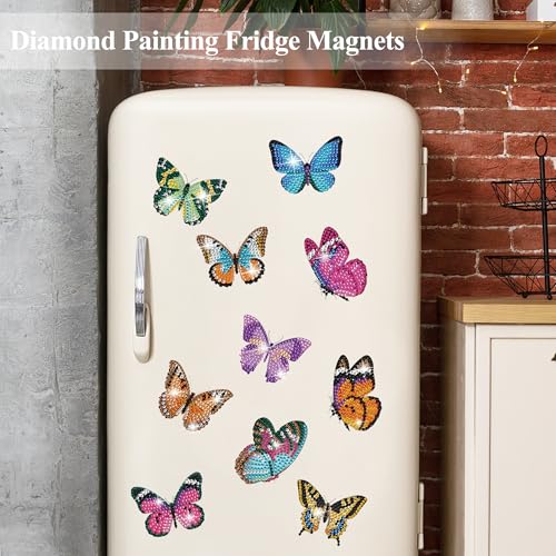 Vcekract 12 Pcs Diamond Painting Kits, Butterfly Diamond Art Refrigerator Magnets, Diamond Art Kits for Adults, Fridge Magnet Diamond Art Kits, DIY Crafts Kits for Adults - color: Butterfly