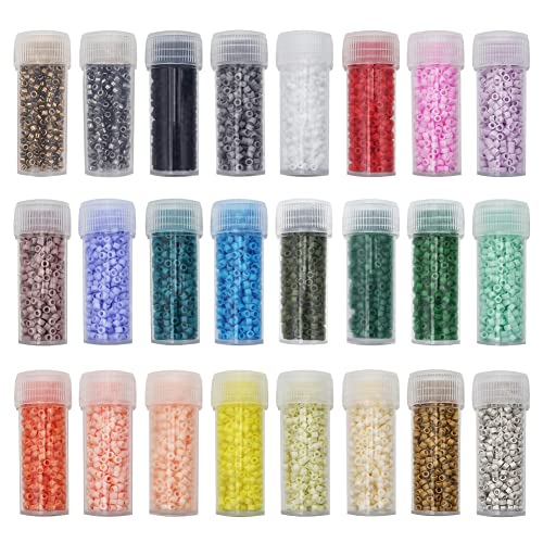 INSPIRELLE Uniform 120 Gram 12/0 (2mm) Cylinder Glass Seed Beads for Craft Jewelry Making, 24 Matte Opaque Dyed Colors - color: 22x Matte Opaque + 2 Metallic