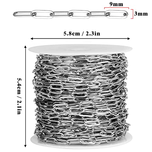 [33 Ft] Stainless Steel Paperclip Chains Roll, 3mm Width 304 Stainless Steel Oval Link Chains Spool Bulk for Jewelry Making - color: 3mm width