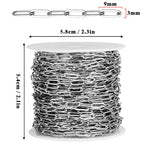 [33 Ft] Stainless Steel Paperclip Chains Roll, 3mm Width 304 Stainless Steel Oval Link Chains Spool Bulk for Jewelry Making - color: 3mm width