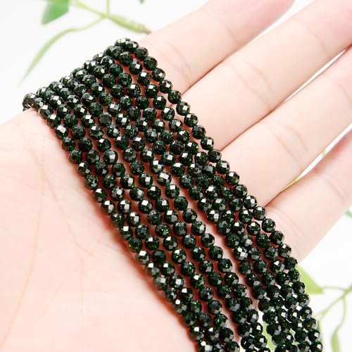 AD Beads Natural Gemstone Diamond-Cut Micro-Faceted Round Tiny 4mm Small Round for DIY Necklace Jewelry Making Beads (Green Sand) - color: Green Sand