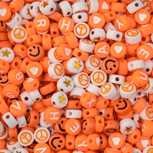 495pcs John Bead 7mm Assorted Orange Round Acrylic Alphabet Beads for DIY Craft Jewelry Bracelet Necklace Making - color: Orange