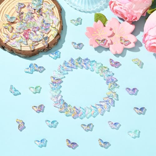 Stiesy Electroplated Butterfly Beads 80Pcs, Handmade Lampwork Glass Spacer Loose Beads Bulk for Women's DIY Fashion Jewelry and Craft Creations - color: Butterfly-8 Colors-80pcs