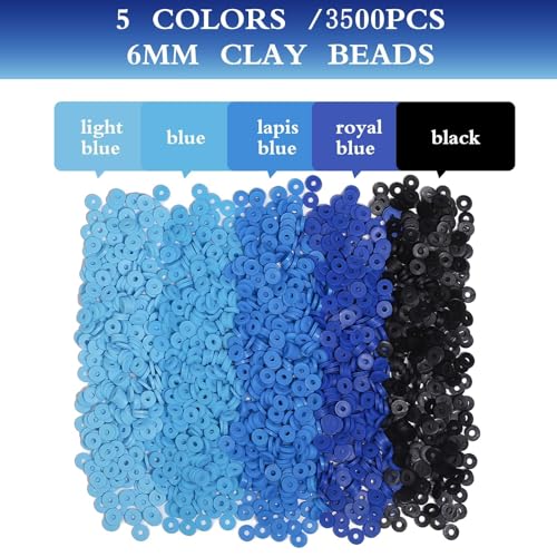 3500pcs Blue Clay Beads for Bracelets Making 6mm Heishi Beads Polymer Flat Round Disc Clay for Jewelry Making Blue Bead Crafts - color: Blue