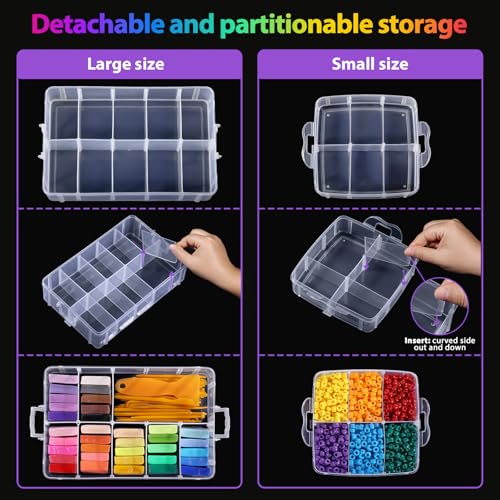 Bead Organizer, 2 Pack Craft Storage with Removable Dividers, Clear 3-Tier Plastic Organizer Box, Small Parts Organizers for Jewelry, Art, DIY Crafts, Kids Toys, Small Items