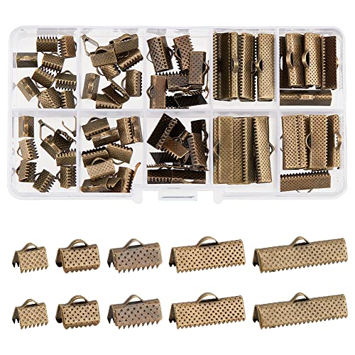 PH PandaHall 100Pcs Assorted Sizes of Antique Bronze Ribbon Clamp End Crimps Bracelet Bookmark Leather Pinch Crimps Sets Size 8-25x6-8x5mm in Box for Jewelry Craft Supplies - color: Antique Bronze, size: 8/10/13/20/25mm