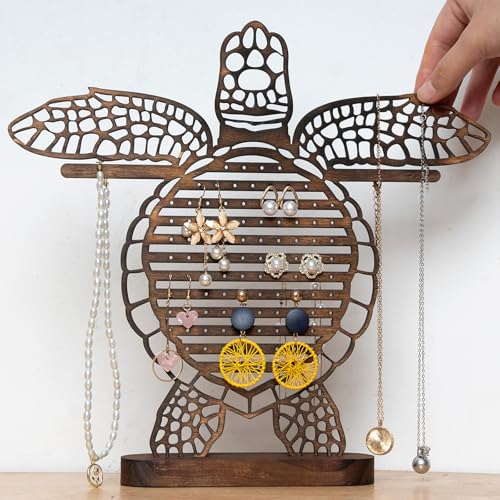 Tnstbiee Jewelry Organizer Stand Display - Unique Turtle Design for Earrings, Necklaces, and Bracelets - Wall Mountable - Great Gift Idea - Cute Home Decor - color: Brown gray