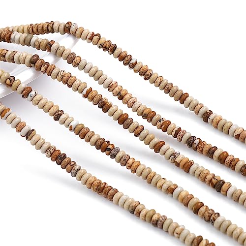 BEADIA Natural Brown Picture Jasper Spacer Beads Caps Rondelle Disk Loose Beads for Beading Jewelry Making 4mmx2mm 38cm - color: Brown Picture Jasper, size: Rondelle Disk 4mm x 2mm