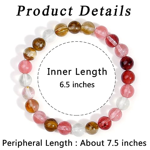MAIBAOTA Healing Crystal Bracelet for Women Men, 8/4 mm Natural Stone Beaded Bracelets, Jewelry Birthday Gifts, Round Gemstones Stretch Bracelets - color: Multi-Watermelon, size: 8 mm