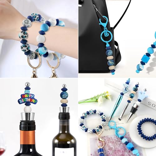 Sunrony 200Pcs Silicone Lentil Beads for Keychain Making, Bulk 12mm Silicone Abacus Spacer Beads for Necklace Bracelet Making Pens(Navy Blue) - color: D-Navy blue