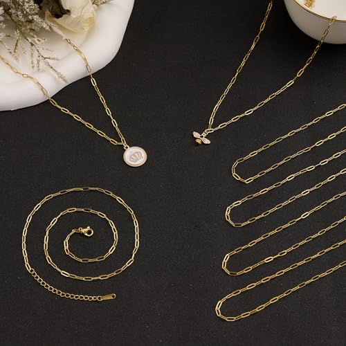 YOUBEIYEE 10pcs Paperclip Chain Necklace for Women Dainty Gold Plated Stainless Steel Jewelry Chain Necklace Bulk - color: Gold, size: 16inch (2.5x6.5mm)