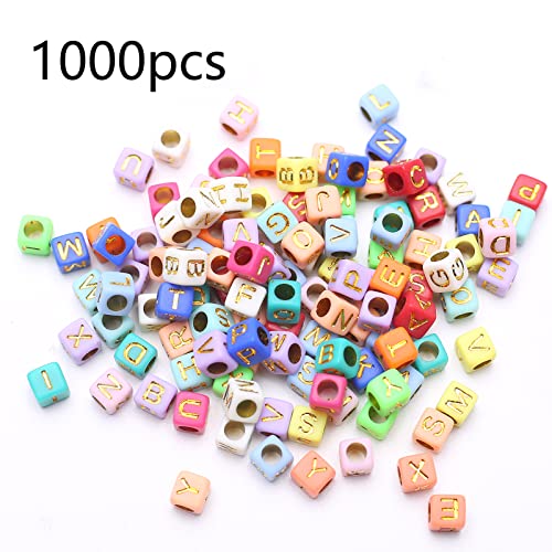 ToBeIT Acrylic Alphabet Letter A-Z Cube Beads 1000 pcs for Jewelry Making, Bracelets, Necklaces(6mm) (6 * 6color-Gold(Green)) - color: color-gold(green)