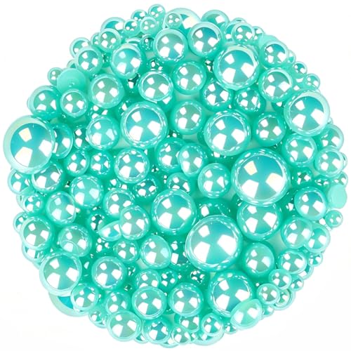 1500 Pcs AB Half Pearls for Crafting, Mixed Sizes 3/4/5/6/8/10mm Flatback Pearl Beads for Crafts, Gems for Nail Art Making, Shoes Clothes Embellishments (A22 Lake Green AB) - color: A22 Lake Green AB