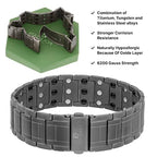 POLLDAN® 3X Power Magnetic Bracelets For Men | 6200 Gauss Strength Mens Titanium Bracelet with Fold-Over Clasp, Adjustable Length, Gift Box, Sizing Tool | Innovative Magnets Alloy - Patent - color: Gunmetal