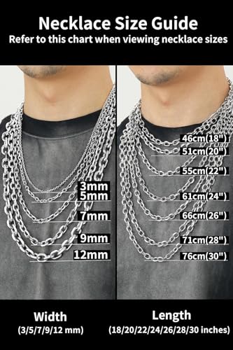 ChainsHouse Stainless Steel Cable Chain Necklaces for Men Women, 3mm/5mm/7mm/9mm/12mm 18K Gold/Black Plated Mens Cable Link Chains, 18"-30" Length - Send Gift Box - color: a: stainless-3mm, size: 30 Inches