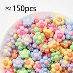 150pcs Ab Color Flower Acrylic Beads Rainbow Sun Flower Beads for Jewelry Making Handmade DIY Bracelet, Charms Keychain Craft Supplies (Sun Flower) - color: sun flower