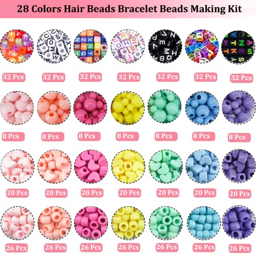 JJzxwish 1605 Pcs Hair Beads for Braids with Elastic Rubber Band Threaders Kit, Candy Color Acrylic Mickey Heart Star Alphabet Beads Pastel Pony Bead Kandi Bead for Bracelet Jewelry Making DIY Craft - color: Mickey Hair Beads
